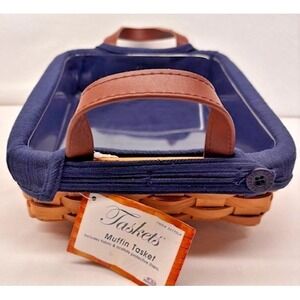 VTG Taskets Renaissance Muffin Basket NWT Navy Blue Fabric/Plastic Liner Handles